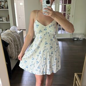 Blue and White Sleeveless Mini Sundress